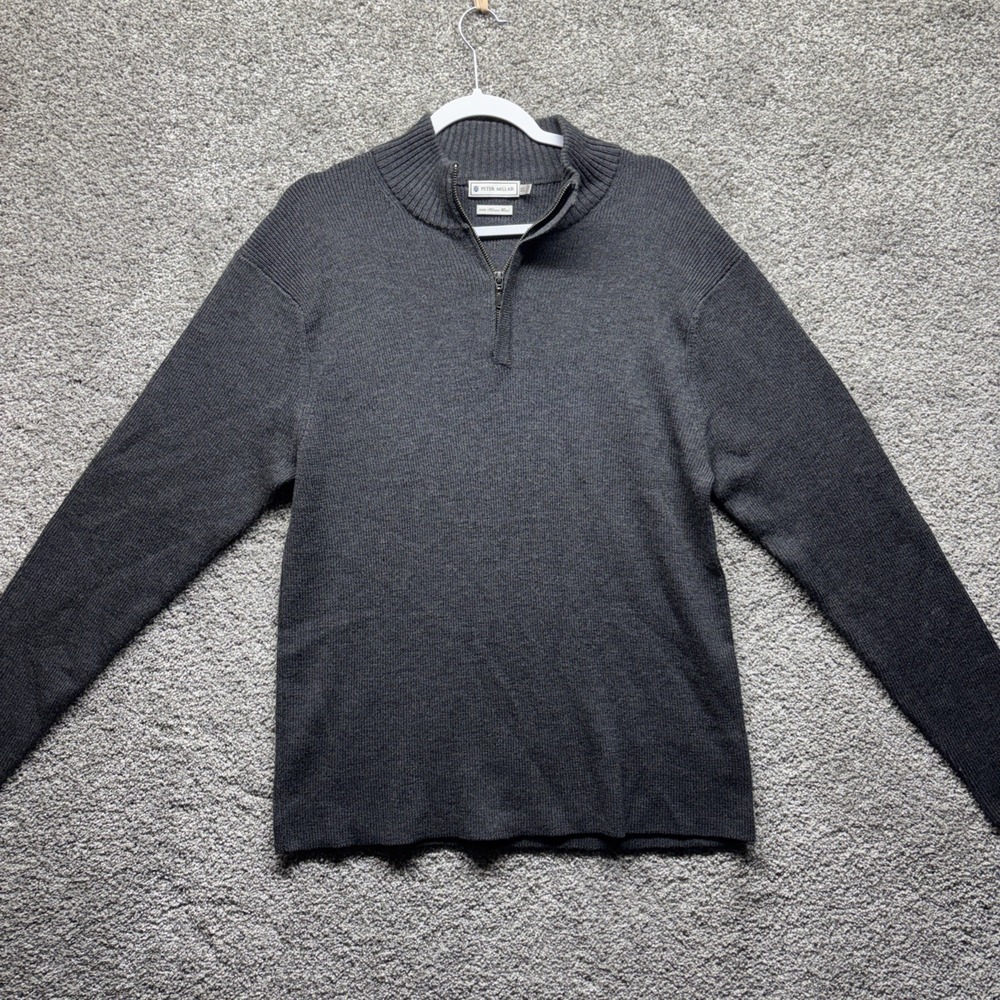 Peter Millar 1/4 Zip Pullover Sweater 100% Merino Wool Men's XL Gray TikTok